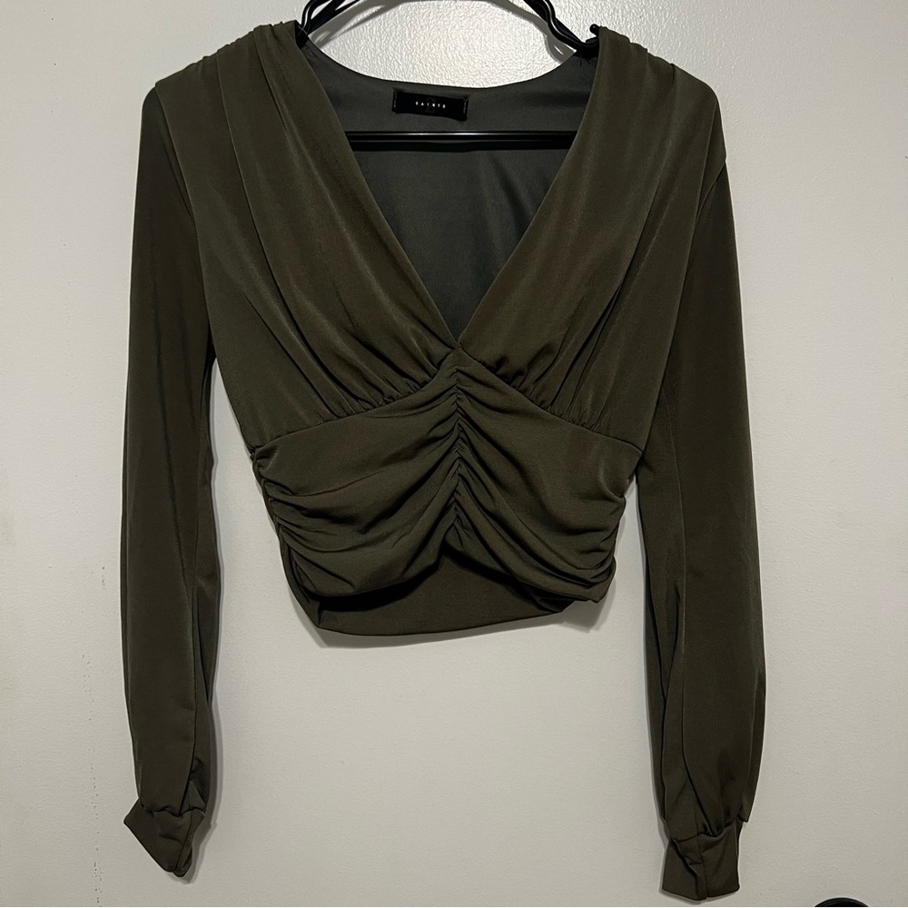 Chic Olive Ruched Blouse